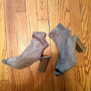 Brown open toe booties